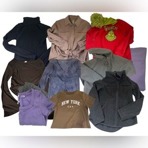 GIRLS CLOTHING BUNDLE IVIVA GRINCH SHEIN JUSTICE SWEATER SHIRT TOPS CLOTHES